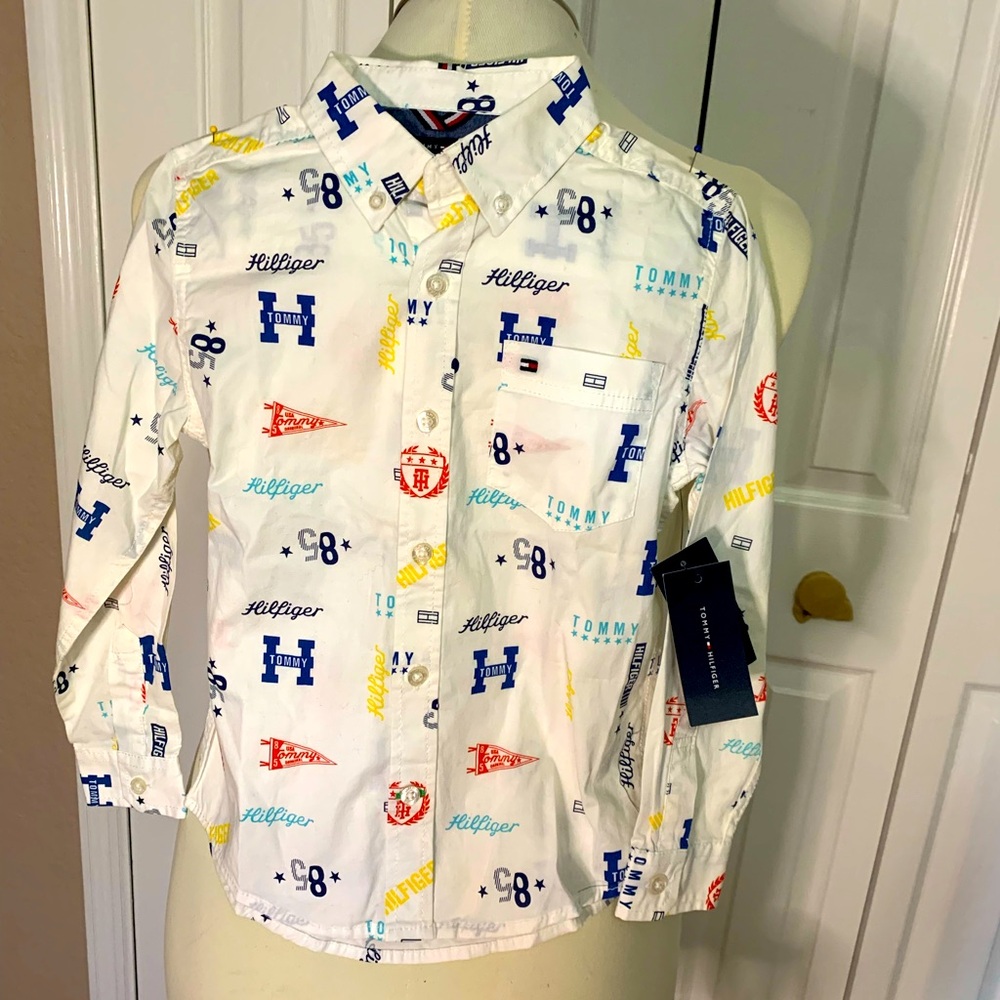 Tommy Hilfiger all over logo print boys shirt size 6